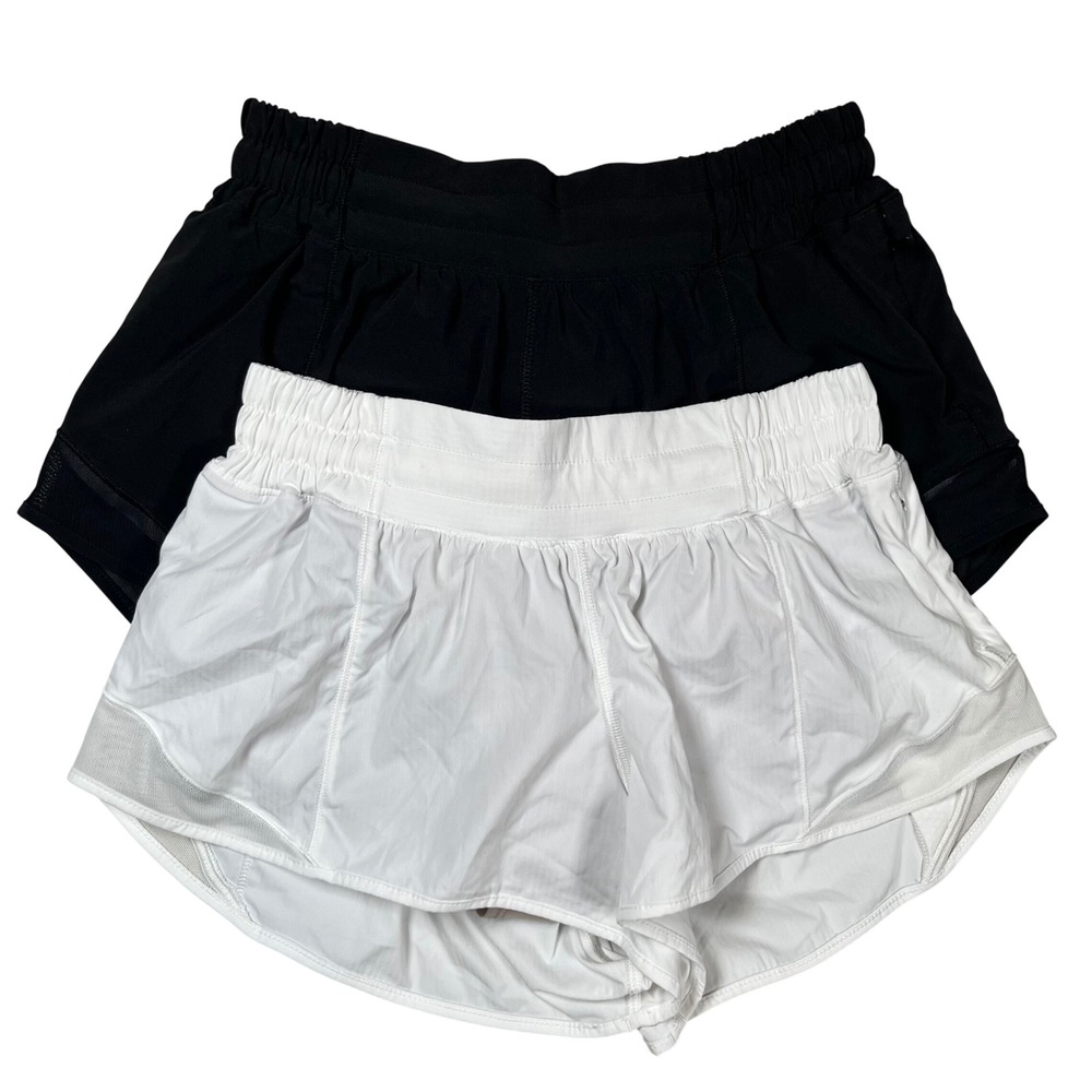 Lululemon Hotty Hot II 2.5" Shorts Women 4 Black White Lined Bundle 2 Pair